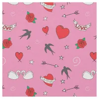 Retro Valentines Cute Pattern on Pink Fabric