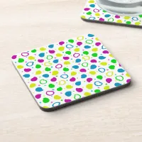 Colorful neon dots and shapes retro pattern beverage coaster