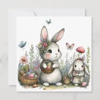 Whimsical Bunnies and Eggs Flowers Easter Greeting Card