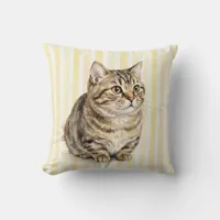 Whimsical Watercolor Munchkin Cat Throw Pillow