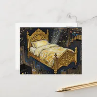 A Magical Bed Above the City Fantasy Postcard
