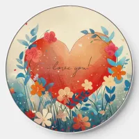 Red Heart and Flowers Wireless Charger