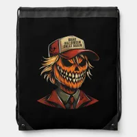 Funny Trumpkin Pumpkin Skeleton Make Halloween Gre Drawstring Bag