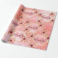 50th birthday party blush pink flowers name wrapping paper