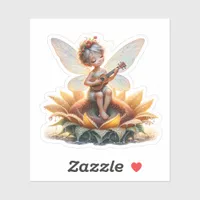 Pretty Little Fairy on Sunflower with Ukulele Sticker