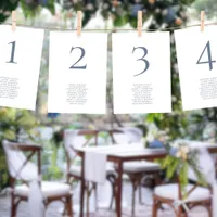 Blue Text Table Number Names Seating Chart Card