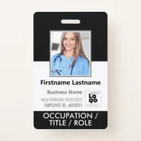 Photo, Barcode, Staff Name and Logo Black ID Badge