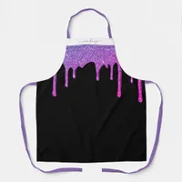 Purple Hot Pink Sparkle Glitter Drips Personalized Apron