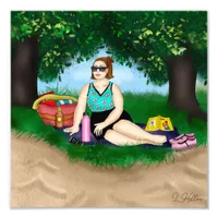 Hand drawn Art | Woman Relaxing at Beach Photo Print