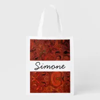 Liquid marble swirl red gold custom name grocery bag