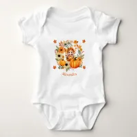 Cute Pumpkin Fairy in Autumn Wreath Baby Bodysuit