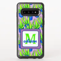 Aloe Vera Plants Pattern Monogrammed OtterBox Symmetry Samsung Galaxy S10 Case