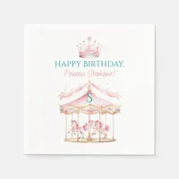 Pink Princess Carousel Magical 1st Birthday Girl Napkins