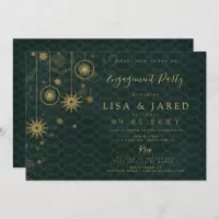 Green Gold Snowflakes Winter Engagement Party  Invitation