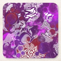 Purple Red Abstract Modern Marble Fluid Art Square Paper Coaster