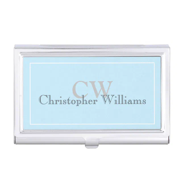 Blue Minimalist Name Monogram Business Card Case