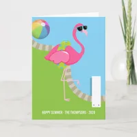 Cool Pink Flamingo Summer Family Photo Greeting Holiday Card