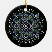 Black, Purple and Green Mandala Christmas Ceramic Ornament