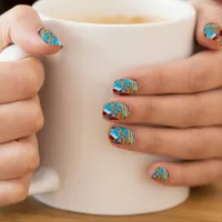 Blue and Brown Abstract Fluid Art Minx Nail Art
