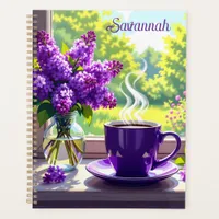 Pretty Purple Lilacs and Coffee Personalized Planner