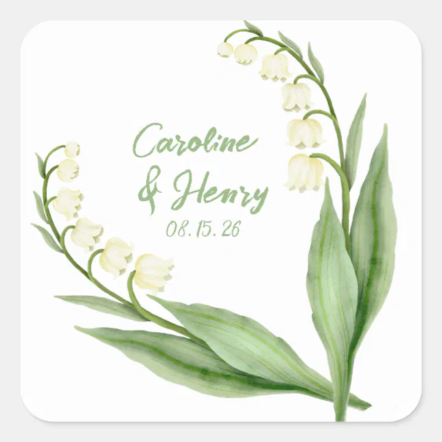 Elegant Lily of the Valley Personalized Wedding  Square Sticker