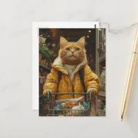 Cute Ginger Cat Shopping For Groceries Postcard