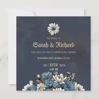 Elegant Navy Blue Floral Wedding Invitation