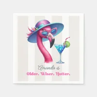 Older Wiser Hotter Hot Pink Flamingo Birthday Napkins