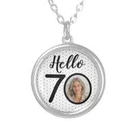 Hello 70 Black & White Dots Photo & Name Birthday Silver Plated Necklace
