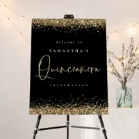 Elegant Gold Glitter Welcome to Quinceañera Black Foam Board