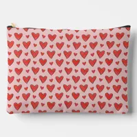 Red Hearts on Pink Child's Coloring Pattern Accessory Pouch