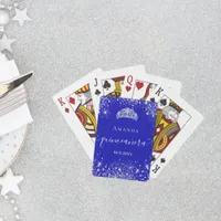 Quinceanera royal blue silver glitter tiara name poker cards