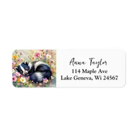 An Adorable Skunk Napping in Flowers   Label