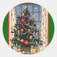 Vintage Christmas Tree Classic Round Sticker