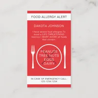 Red Warning Food Allergy Alert Chef Card