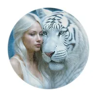 Mystical White Tiger and Woman Magical  Cutting Board