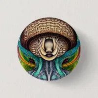Portait of a Mushroom With Human Features  Button