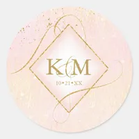 Fine Lines Gold Abstract Wedding Blush ID867 Classic Round Sticker