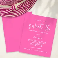 Budget Modern Hot Pink Sweet 16 Birthday Invite