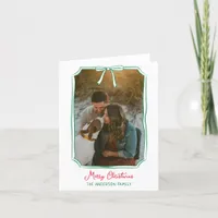 Chic Bow Custom Family Photo Red & Green Christmas Holiday Card