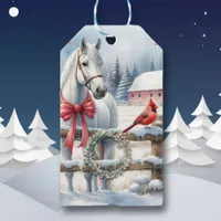 White Christmas Horse and Cardinal  Gift Tags