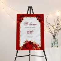 Elegant Red Gold Floral Wedding Monogram Foam Board