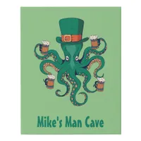 Funny Beer Octopus| Your First Name Man Cave Faux Canvas Print