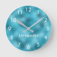 Blue ocean white monogram name round clock