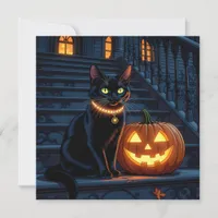 Black Cat and Glowing Pumpkin Halloween   Cards