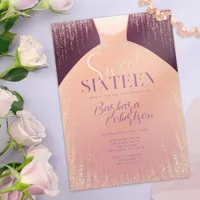 Elegant Rose Gold Glitter Dress Sweet Sixteen Foil Invitation