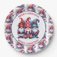 Merry Christmas Holiday Gnomes Paper Plates