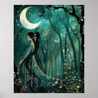  Enchanting Night Fantasy Forest Landscape Art Poster