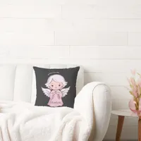 Adorable Angel Girly Black Name Baby Throw Pillow