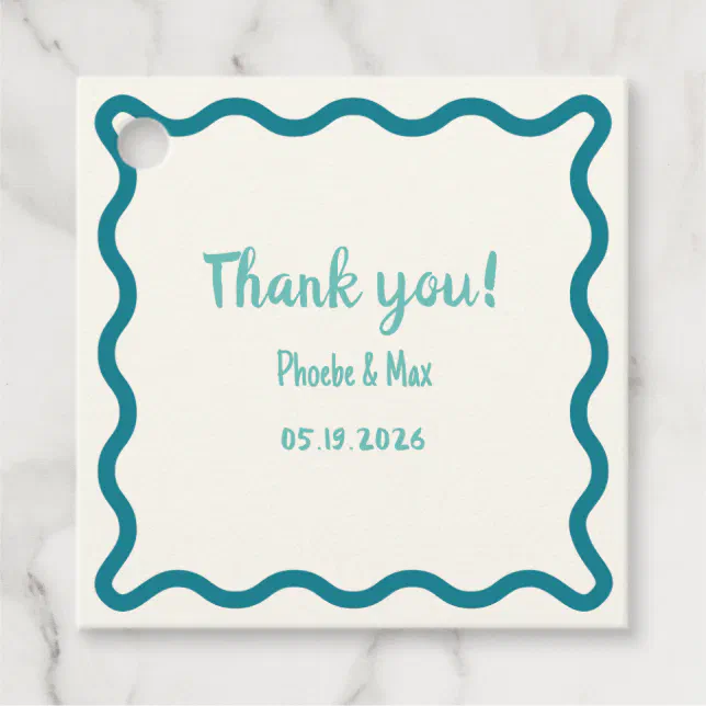 Handwritten Cool Wavy Border Thank You Wedding  Favor Tags